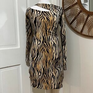 Guess Tiger Print Statement Going Out Retro Bodycon Bold Sexy Mini Dress Size S
